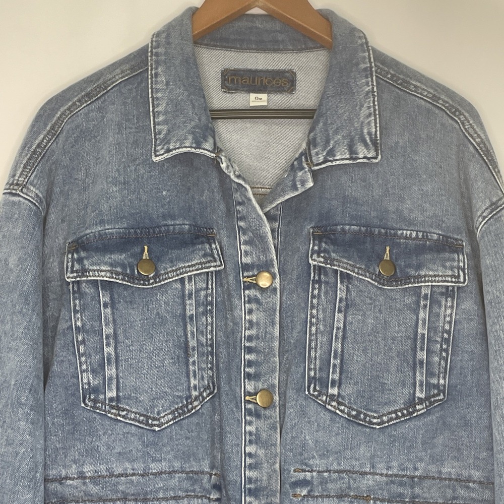 Womens Maurices Jean Denim Jacket Plus 0X Stretch Raw Hem Cowgirl Cinch Waist - Picture 3 of 16